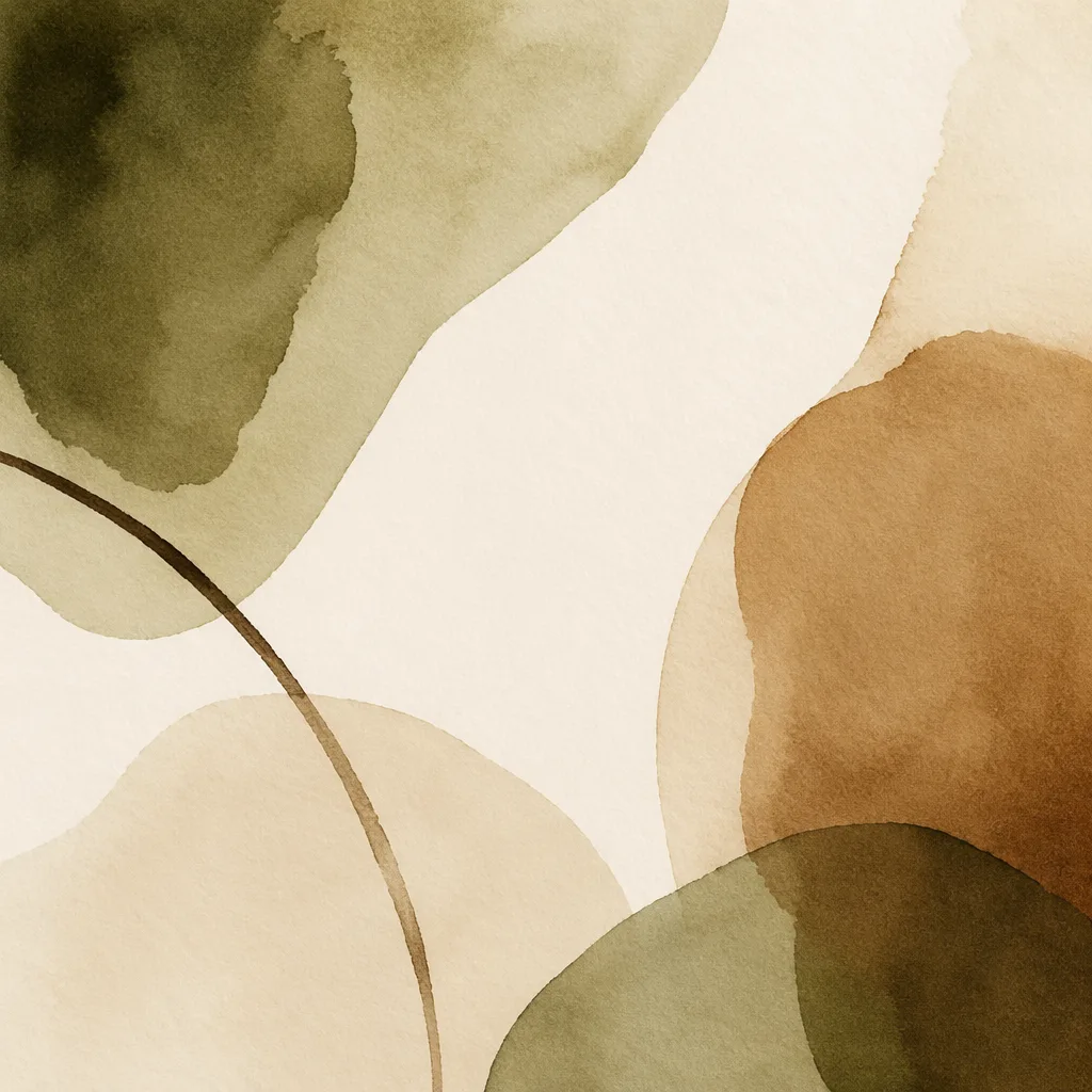 Hand-painted watercolor composition in muted olive and sepia tones